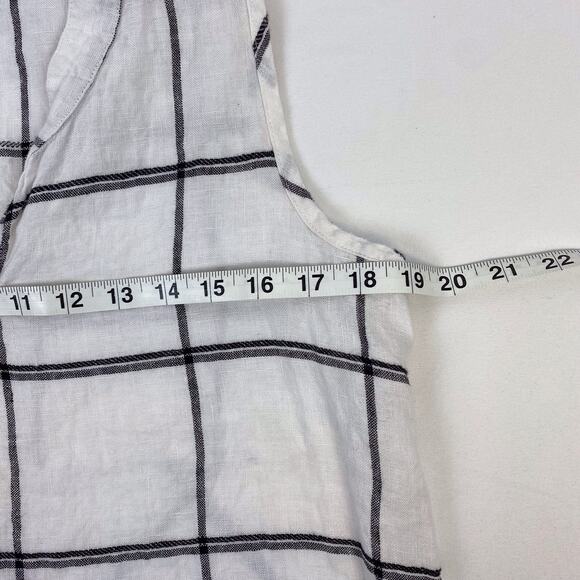 FLAX 100% Linen White Tunic Tank Top Key Hole Button Front Plaid Size Small - Picture 8 of 9